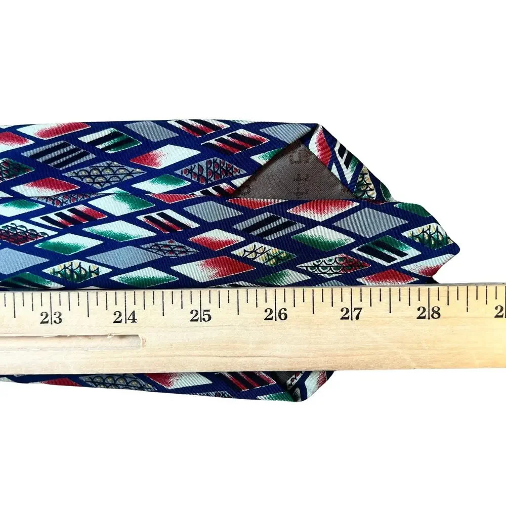 Vintage Robert Talbott Studio Red Blue Geometric 100% Silk Tie 2 Neckties 80s